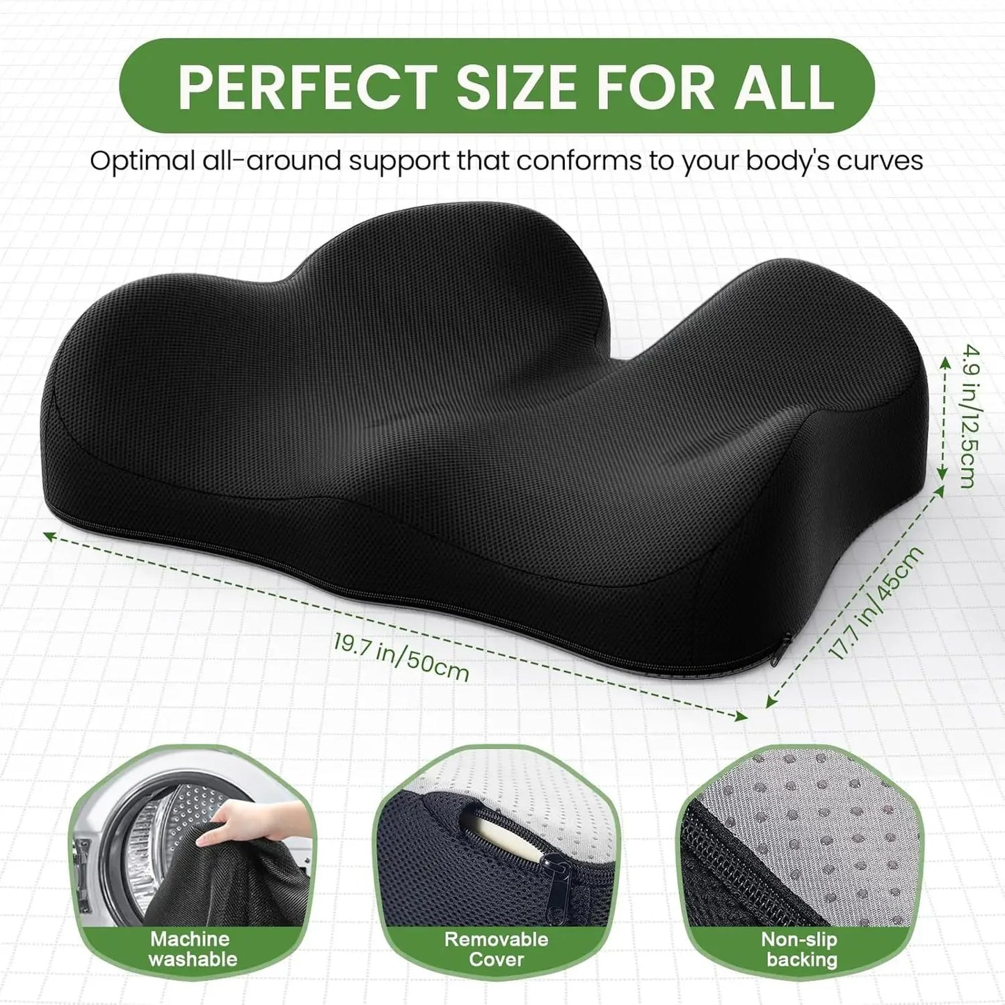 Ergonomic Memory Foam Seat Cushion for Office and Car - Relieves Back Pain, Black Peaceful Pleasures Health and Wellness