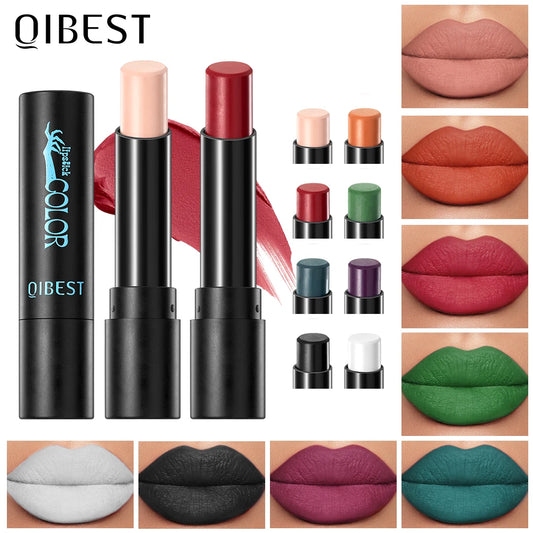 QIBEST Nude Velvet Matte Lipstick Long-lasting Lip Stain Not Stick Cups Lipstick Red Green Orange Black White Lip Tint Makeup Peaceful Pleasures Health and Wellness