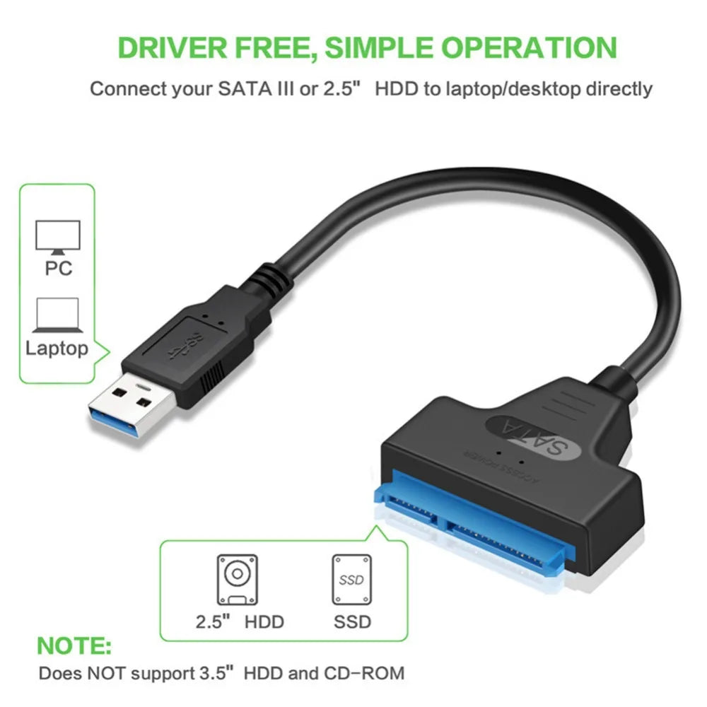 New 2 in 1 SATA to USB3.0/Type-C Adapter Cable Up To 6 Gbps High Speed Support 2.5 Inch External HDD SSD Hard Drive 22 Pin Sata Peaceful Pleasures Health and Wellness