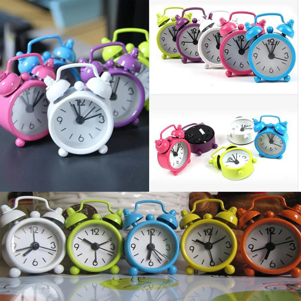 Retro Mini Double Bell Alarm Clock – Metal Desk & Travel
