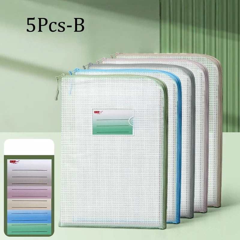 A4 Mesh Zipper Pouches 5-Pack | Organization Storage Bags
