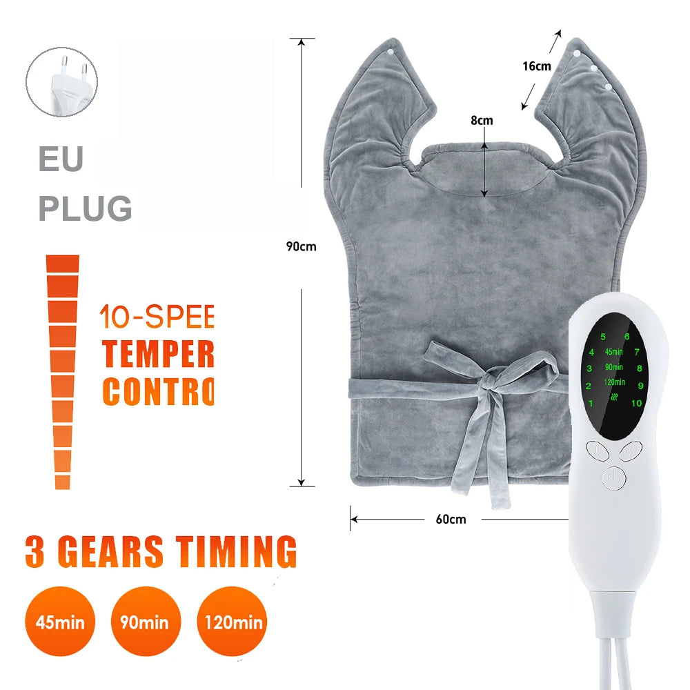 Electric Shoulder Neck Heating Pad Winter Back Warming Blanket 60*90cm Office Home 220/110V Hot Compress Shawl Washable Mat Peaceful Pleasures Health and Wellness 10 Heat 3 Timer EU