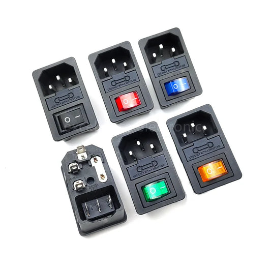 AC Power Socket with Light Fuse Card Type 3-in-1 Rocker Switch 3 Pin IEC320 C14 Inlet Power Socket 10A 250VAC Male Connector Peaceful Pleasures Health and Wellness
