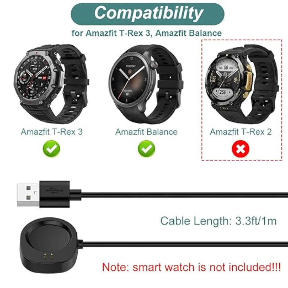 Amazfit T-Rex 3 & Balance Replacement USB Charger Cable Peaceful Pleasures Health and Wellness
