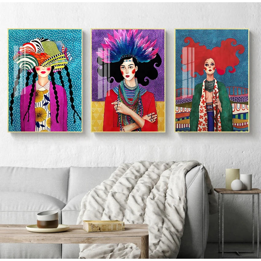 Nordic Characters Colorful Canvas Wall Art Print | Unframed Poster