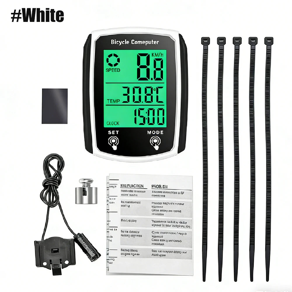 1PCS Bike Computer Wired, Waterproof Bicycle Odometer MPH/KM/H, Touch Sensor Switch Big Digital LCD, Automatic Wake-up for Bike Peaceful Pleasures Health and Wellness White-1PCS