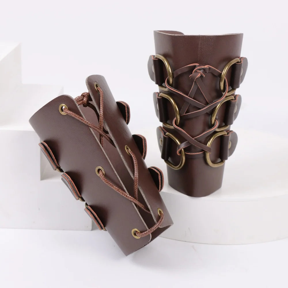 Medieval Archery Leather Long Gloves Steampunk Armor Cuff Warrior