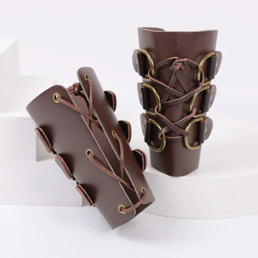 Medieval Archery Leather Long Gloves Steampunk Armor Cuff Warrior Peaceful Pleasures Health and Wellness
