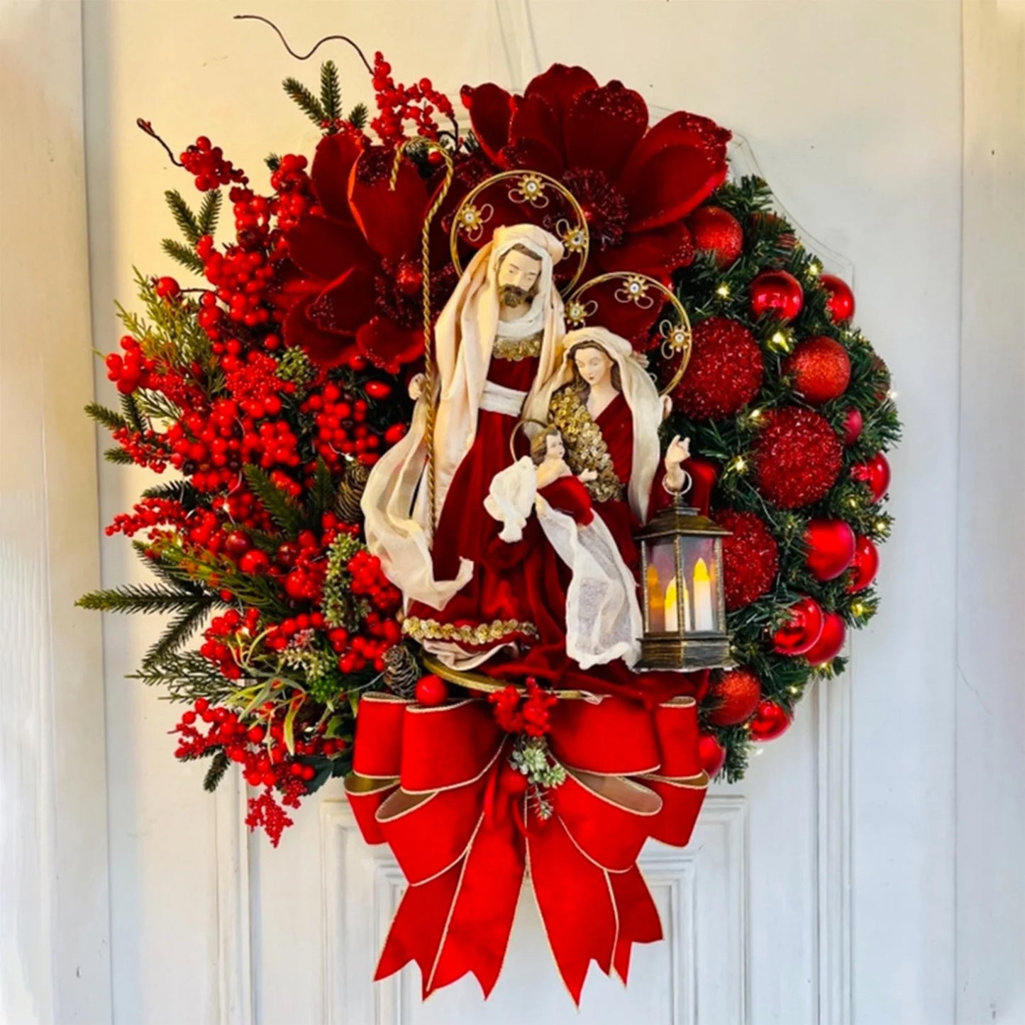 Christmas Wooden Hanging Sign Christmas Hanging Sign Sacred Xmas Wreath Decor for Front Door Window Wall Peaceful Pleasures Health and Wellness