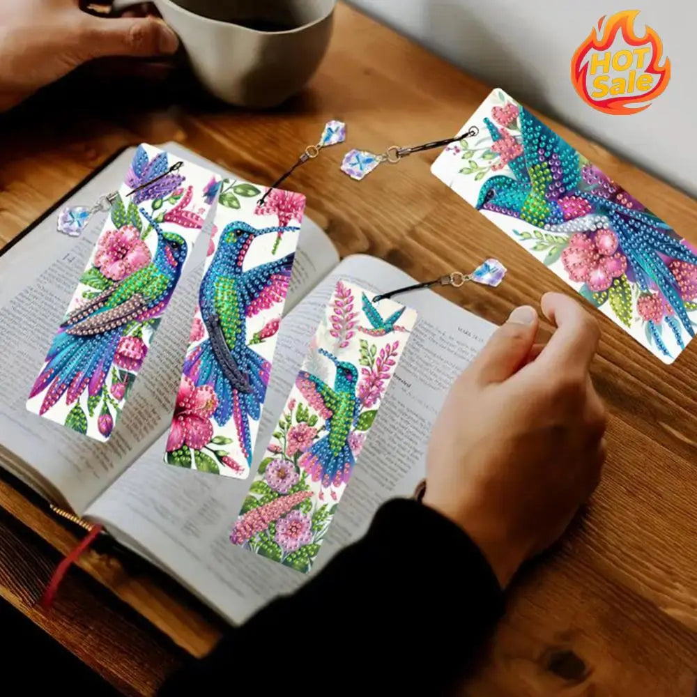 4-Pack DIY Diamond Painting Bookmarks with Pendants – Beginner Kit
