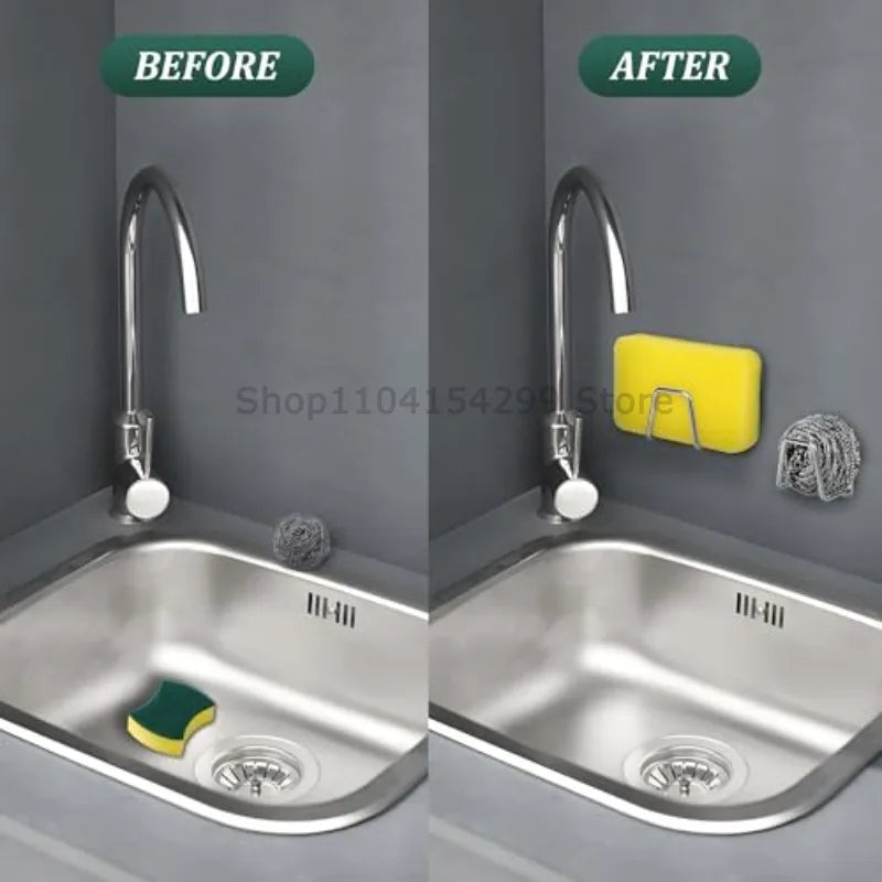 Stainless Steel Sink Sponge Holder | Adhesive Wall Organizer
