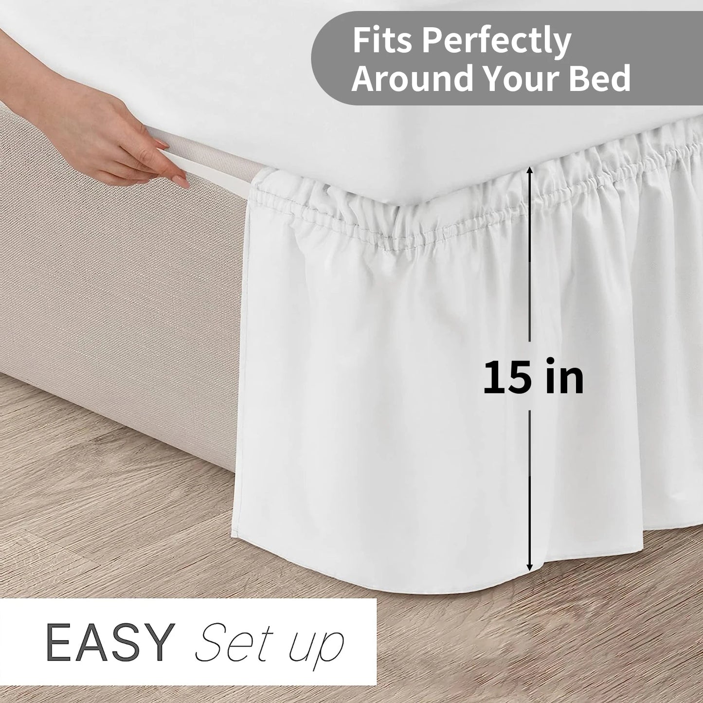Bed Skirt Elastic Wrap Around Wrinkle Free & Fade Resistant Adjustable Bed Skirts Full Size for Women Men Kids & Teens Bedding Peaceful Pleasures Health and Wellness