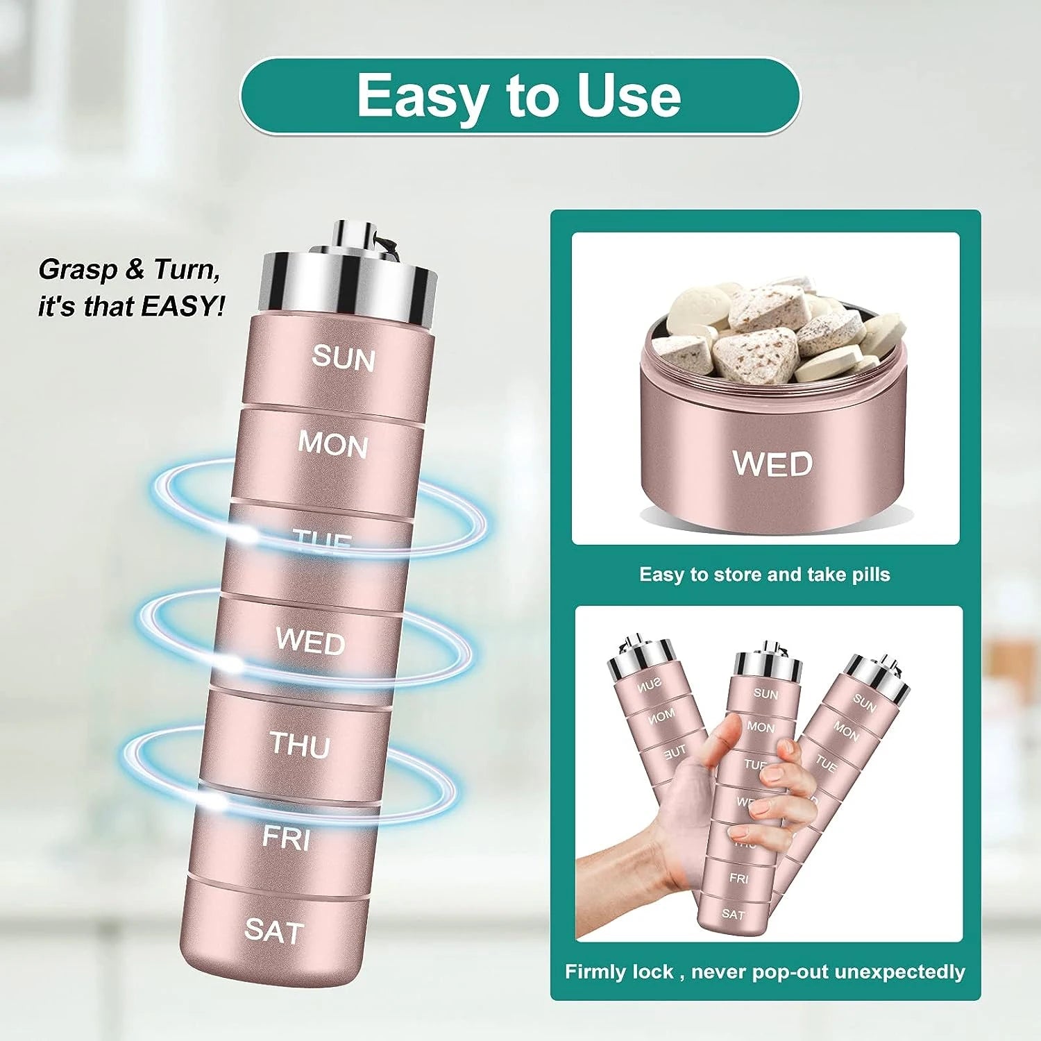 New Portable Pill Case for Travel Metal Pill Organizer Waterproof Pill Box Pill Case Container Medicine Bottle Organizer Weekly Peaceful Pleasures Health and Wellness