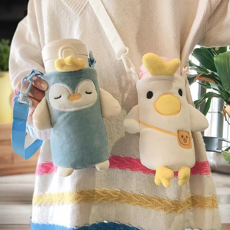 Plush Cartoon Water Bottle Cover – Insulated Portable Sleeve