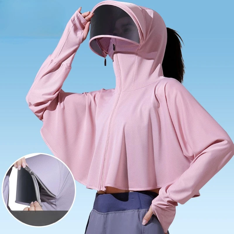 Women's UV Protection Ice Silk Jacket with Face Mask & Neck Gaiter