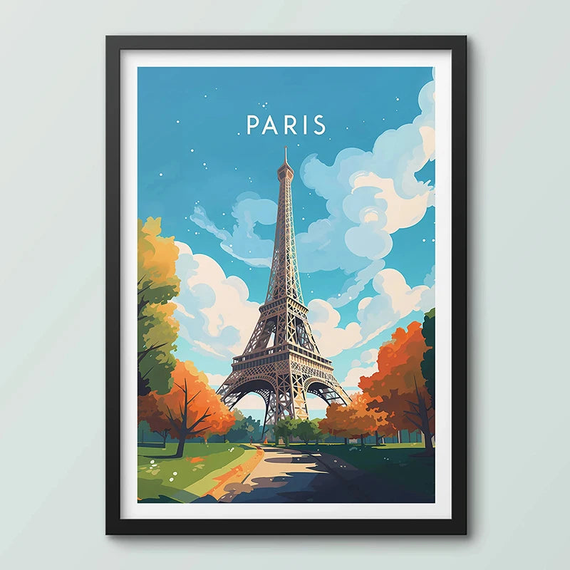 Paris Eiffel Tower Canvas Wall Art | France Travel Poster