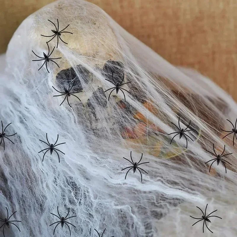 Halloween Sound Activated Glowing Spider Skull Prop Cotton Web Horror