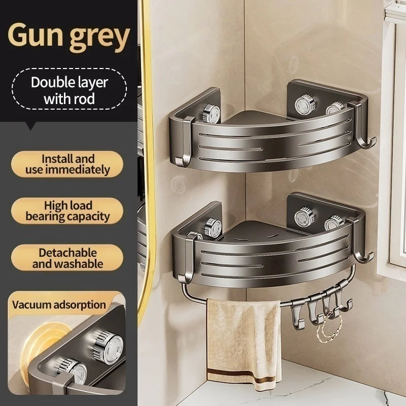 No-Drill Suction Cup Corner Shelf | Bathroom Storage Rack
