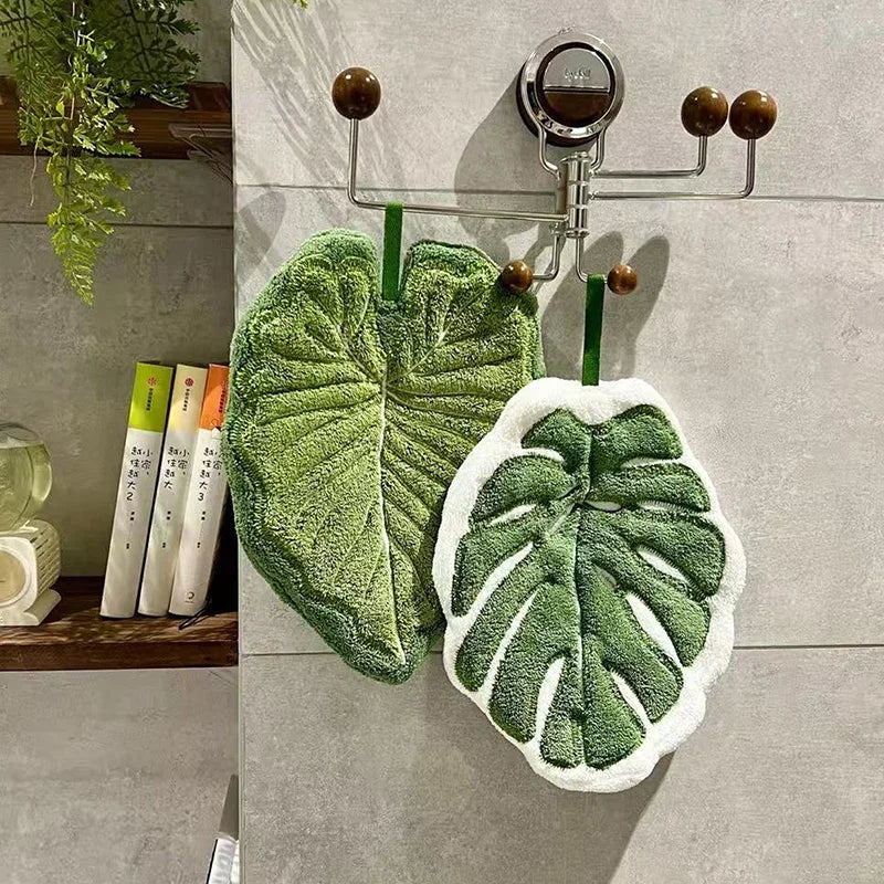 Leaf Embroidered Hand Towel – Soft Absorbent Kitchen & Bath