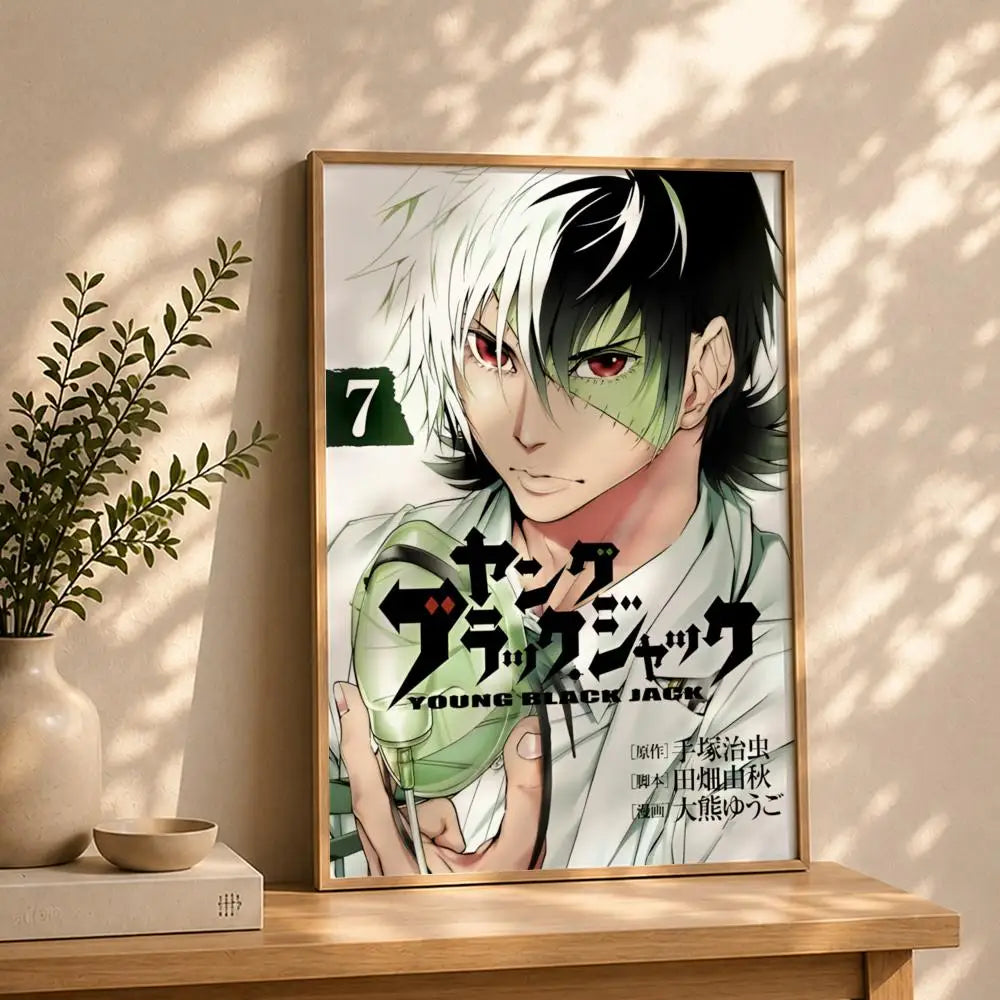 Black Jack Anime Poster – HD Self-Adhesive Waterproof Wall Art Anime Wall Poster Peaceful Pleasures Health and Wellness White5 21X30cmNoframe