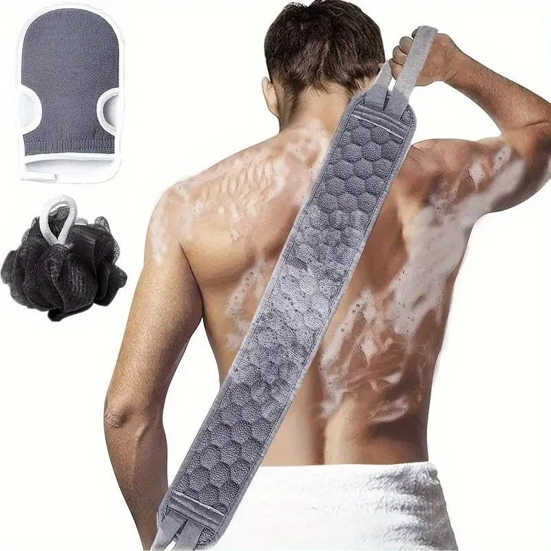 3-Piece Exfoliating Bath Set – Back Scrubber, Gloves & Loofah