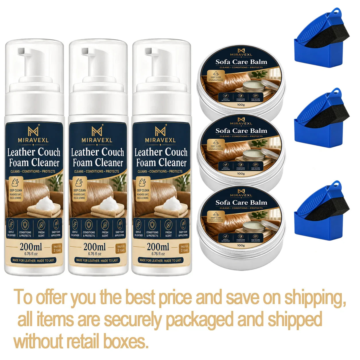 MIRAVEXL Leather Cleaner & Conditioner Kit – Foam + Care Balm