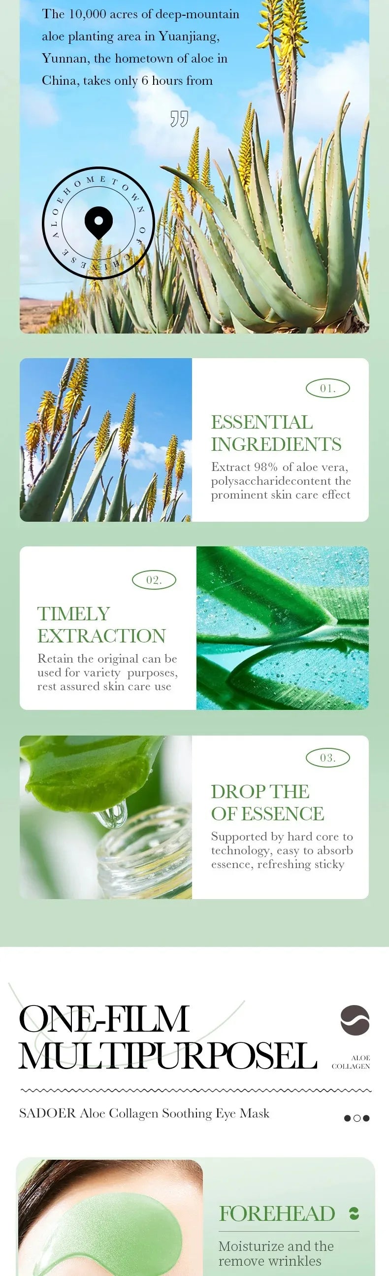 60pcs Aloe Vera Collagen Eye Mask Anti Dark Circles Eyes Bags Moisturizing Anti-Wrinkles Eye Patches Eyes Skin Care Products Peaceful Pleasures Health and Wellness