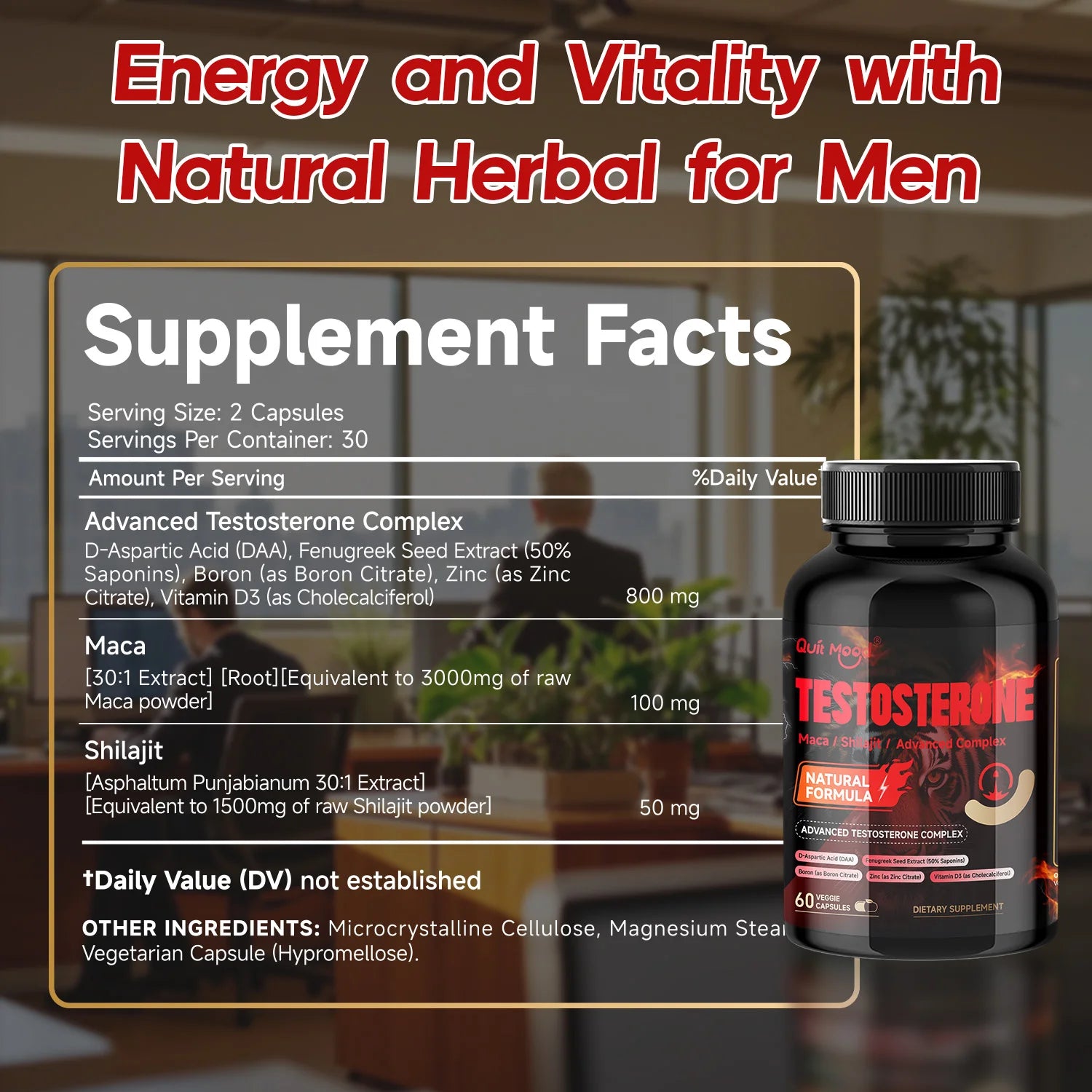 Quit mood Men's Testosterone Capsules | 100mg Maca & 50mg Shilajit & More | Hormone Balance & Stamina Enhancer – 60 Capsules Peaceful Pleasures Health and Wellness