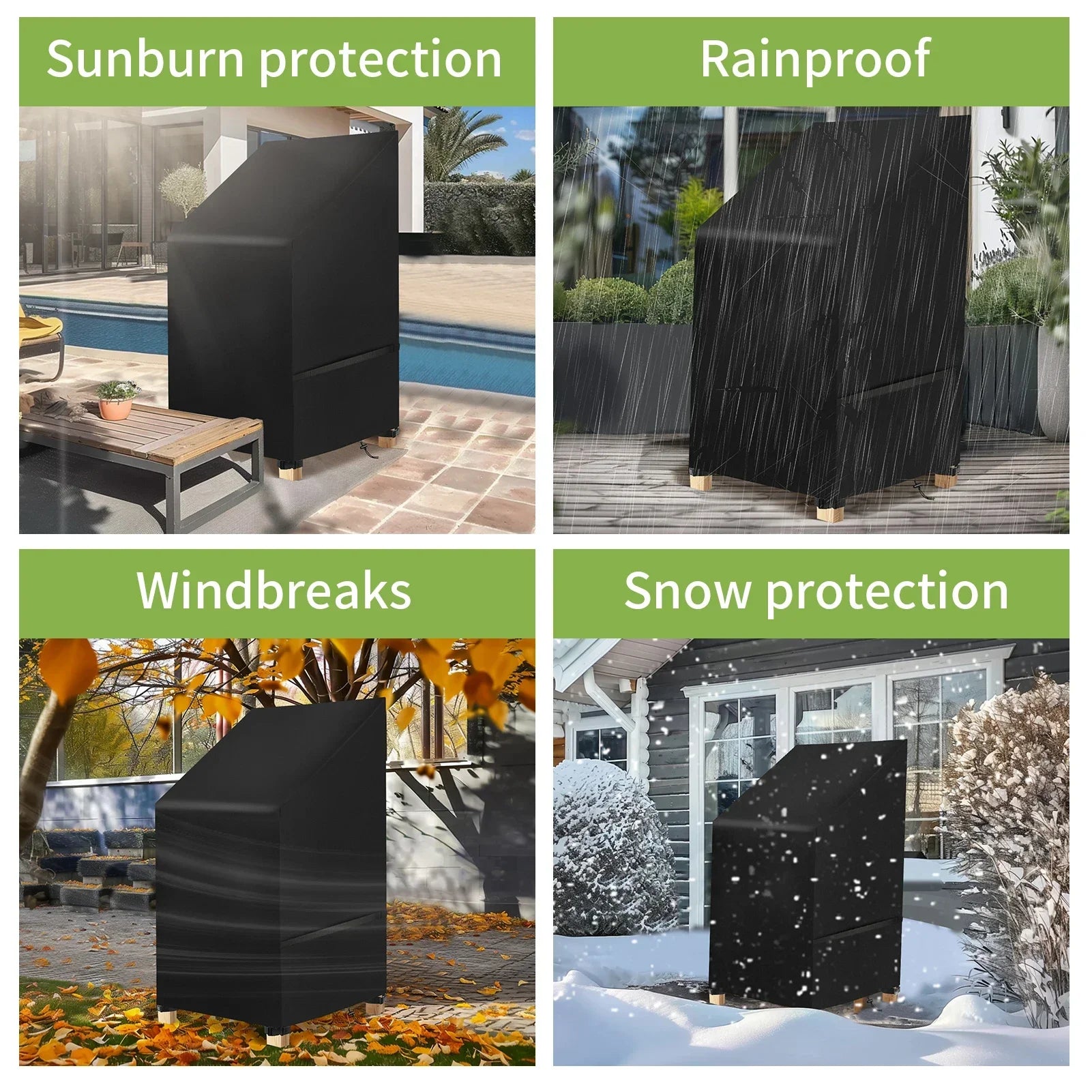 Waterproof Garden Stacking Chair Cover 210D Rain Snow Dust Wind-Proof Anti-UV Outdoor Yard Chair Cover Garden Furniture Cover Peaceful Pleasures Health and Wellness