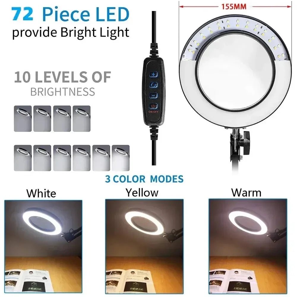 72LED 8X/10X NEW Illuminated Magnifier USB 3 Colors LED Magnifying Glass for Soldering Iron Repair/Table Lamp/Skincare Beauty Peaceful Pleasures Health and Wellness