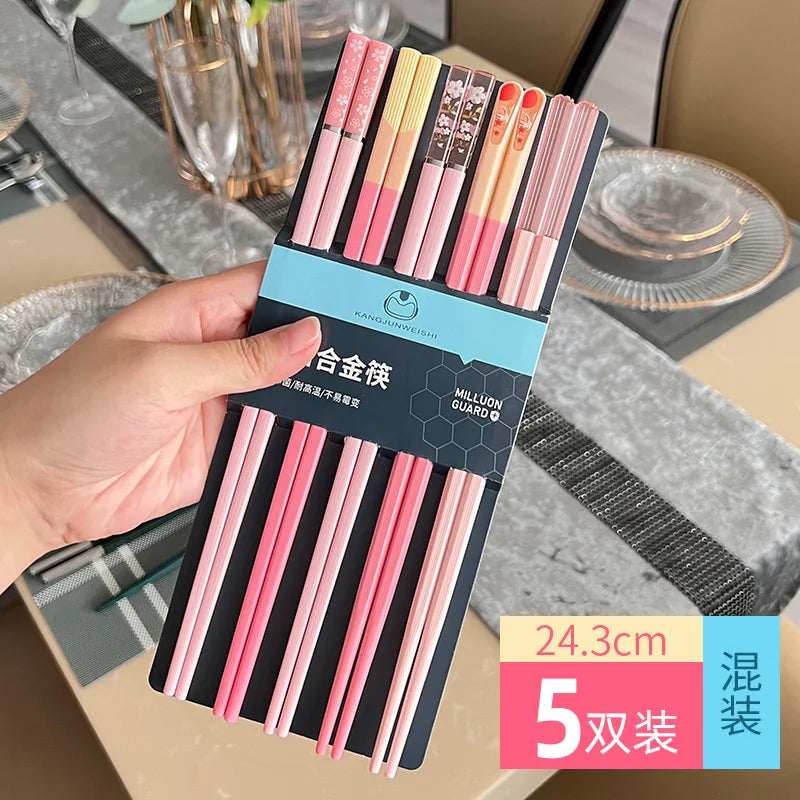 New Antibacterial Alloy Chopsticks Household Morandi Color Non Slip Mildew Proof High Appearance Chopsticks Household Chopsticks Peaceful Pleasures Health and Wellness D