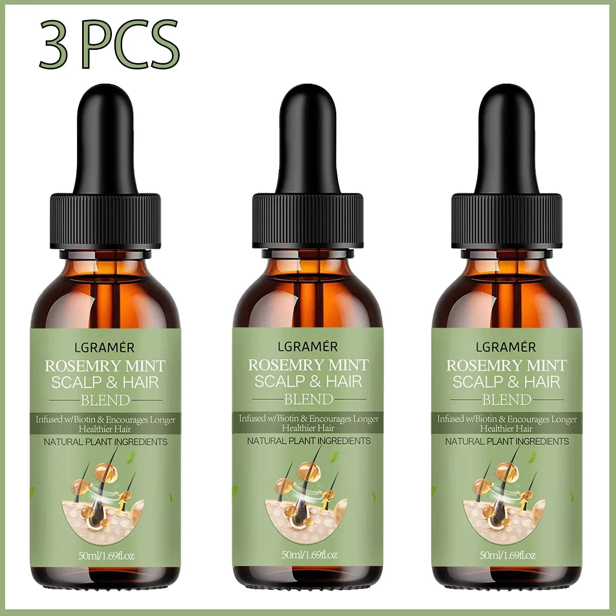 Hair Growth Oil Organic Peppermint Rosemary Scalp Strengthening Oil Nourishing Care Anti-split Ends and Hair Loss Hair Oil Set Peaceful Pleasures Health and Wellness 50ml-3pcs
