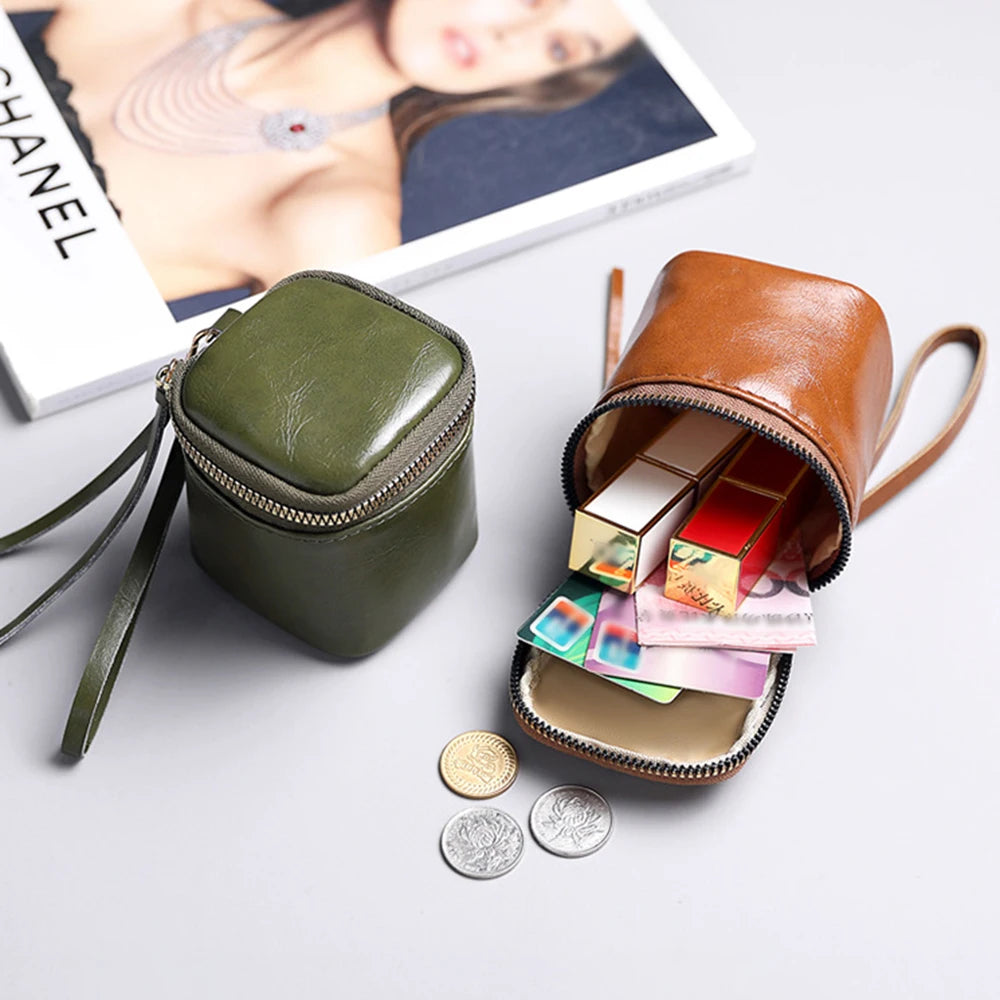 Leather Square Storage Bag Portable Hanging Zero Wallet Mini Makeup Bag Coin Holder Headphone Organizer Travel Essential Peaceful Pleasures Health and Wellness