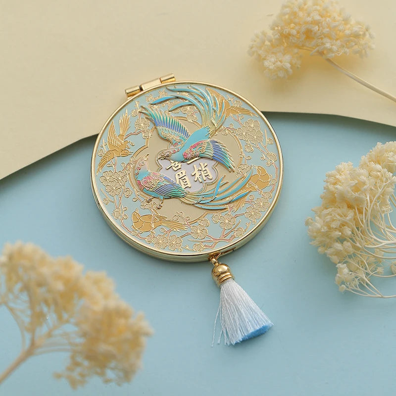 Chinese Style Metal Folding Makeup Mirror with Tassel | Portable