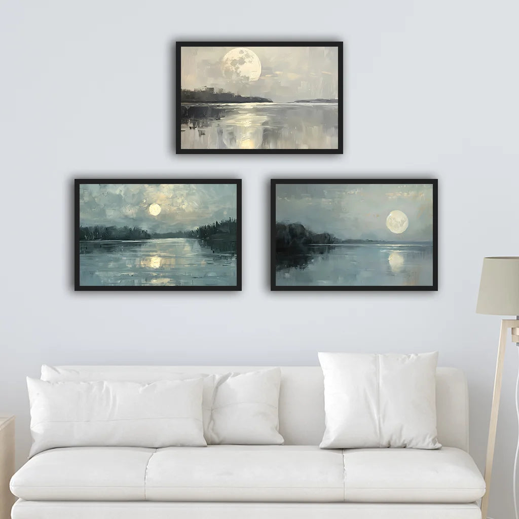 Vintage Nordic Moonlight Landscape Canvas Wall Art | Unframed Canvas Wall Art Peaceful Pleasures Health and Wellness