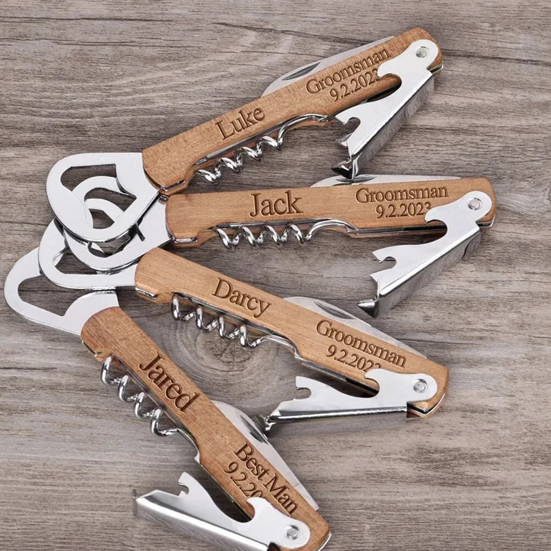 Personalized Engraved Wood Bottle Opener | Custom Wedding Favor