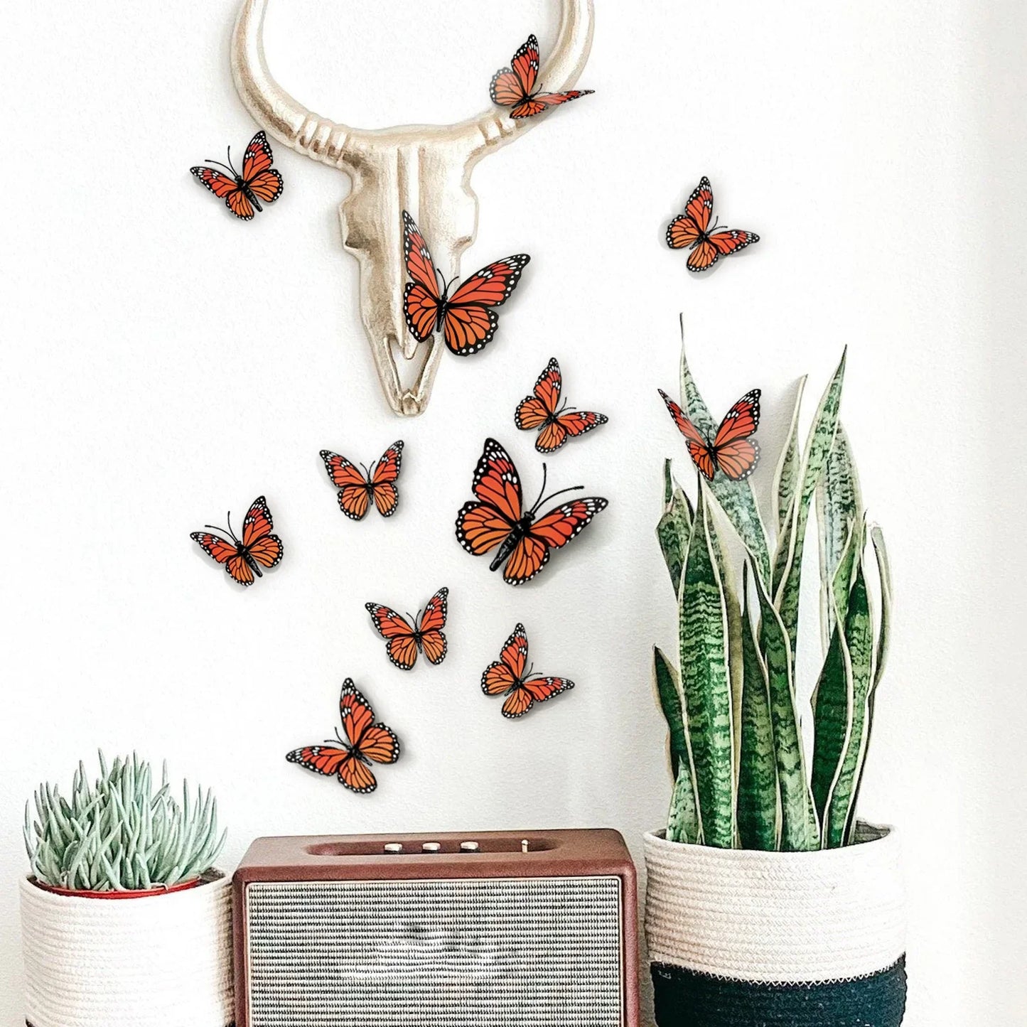 12-Pack 3D Butterfly Wall Stickers – Orange & Black Decals