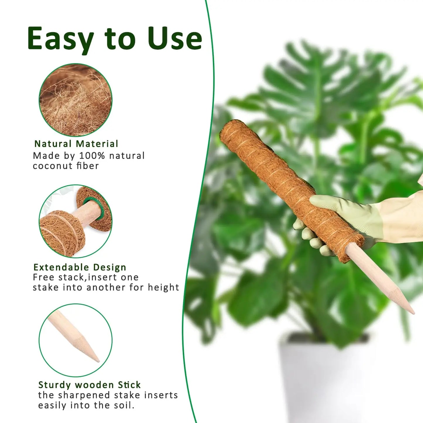 Stackable Moss Poles for Monstera & Climbing Plants (4/8 Pack)
