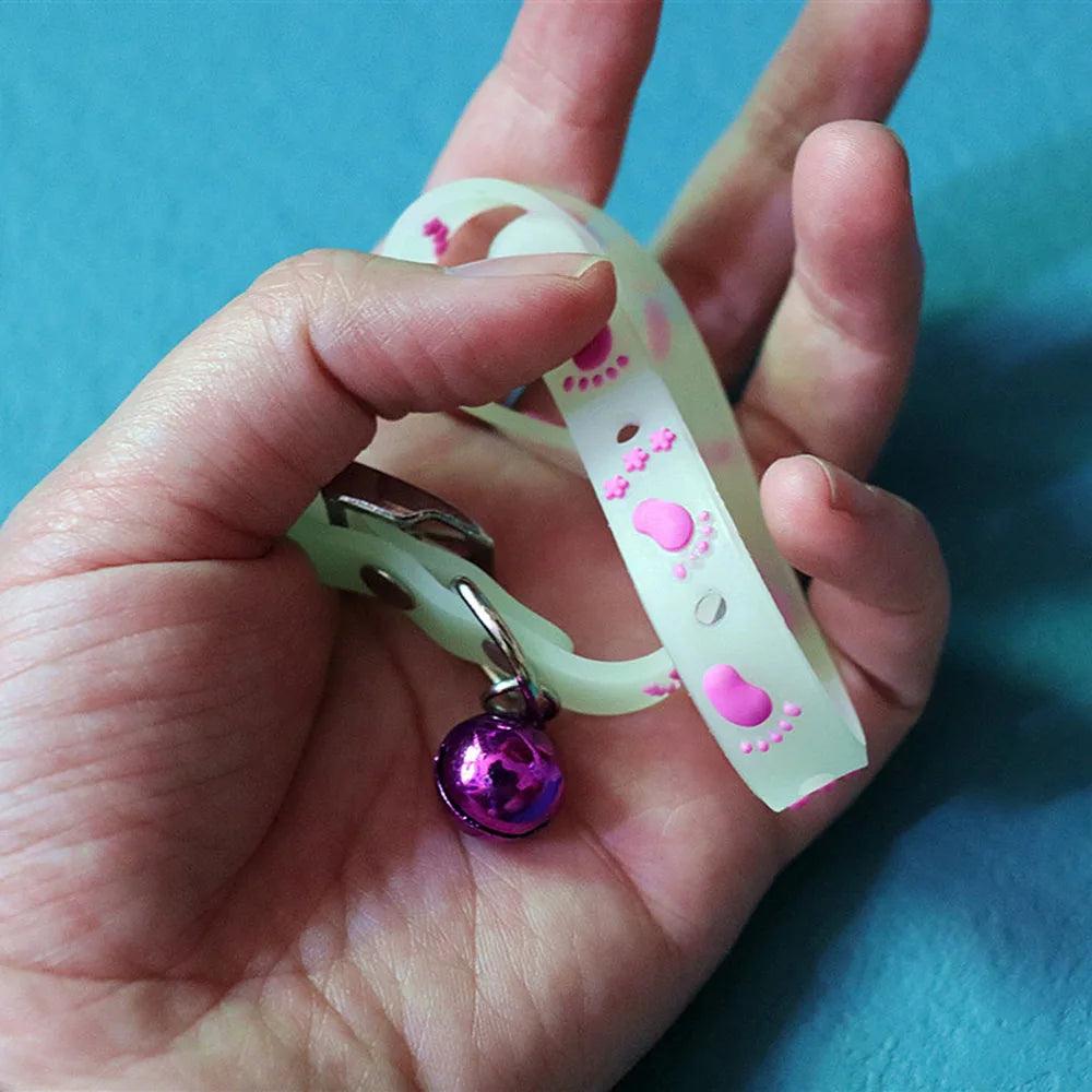 Luminous Cat Necklace Glowing Kitten Puppy Collar Anti-Lost Fluorescent Silicone with Bell Collar Neck Ring Pet Dog Cat Collar Peaceful Pleasures Health and Wellness