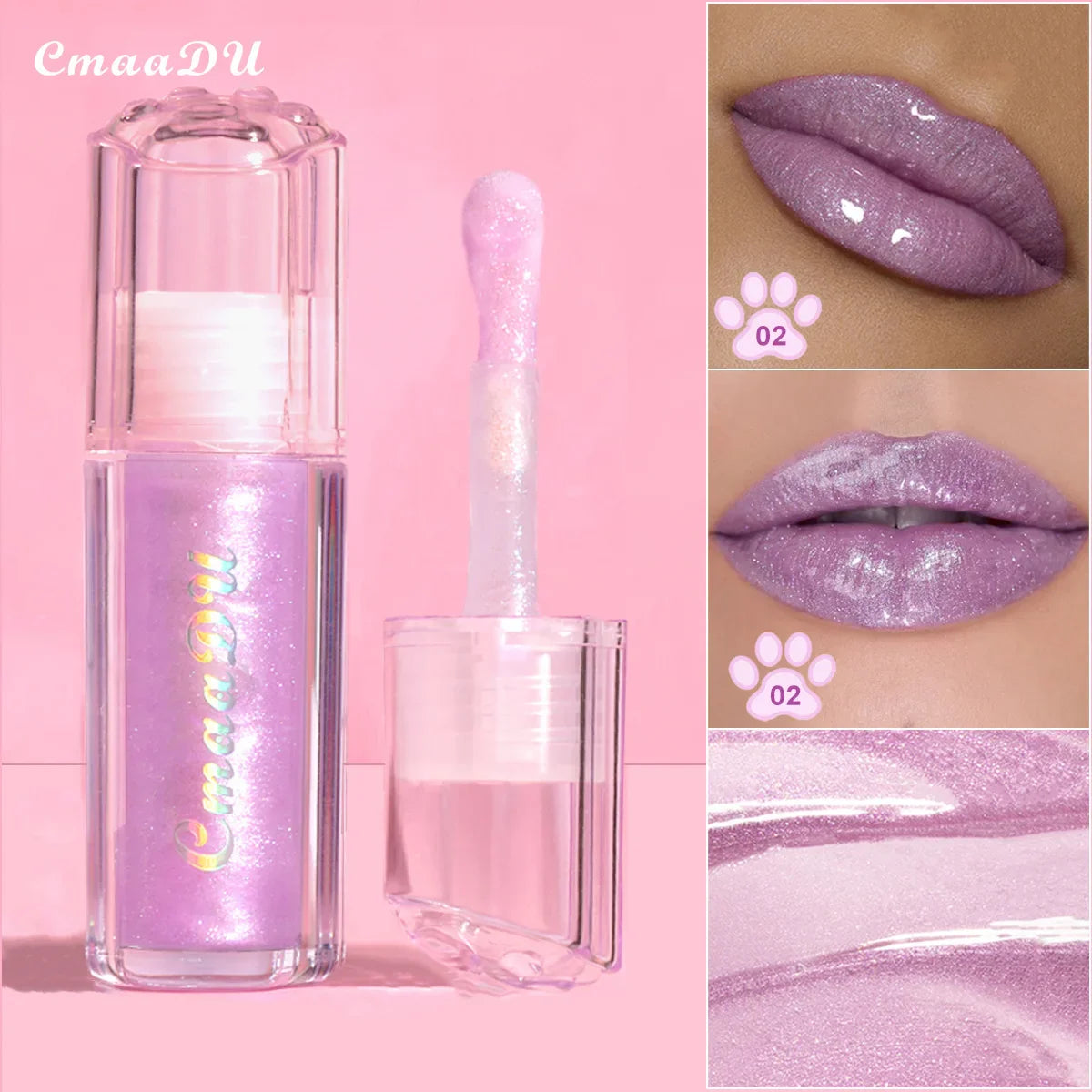 CmaaDU Pearlescent Glitter Lip Gloss – Plumping Mirror Shine