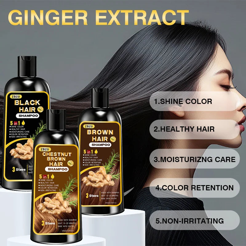 5-in-1 Ginger & Biotin Hair Dye Shampoo | Long-Lasting Gray Coverage, Strengthening & Nourishing Formula Peaceful Pleasures Health and Wellness