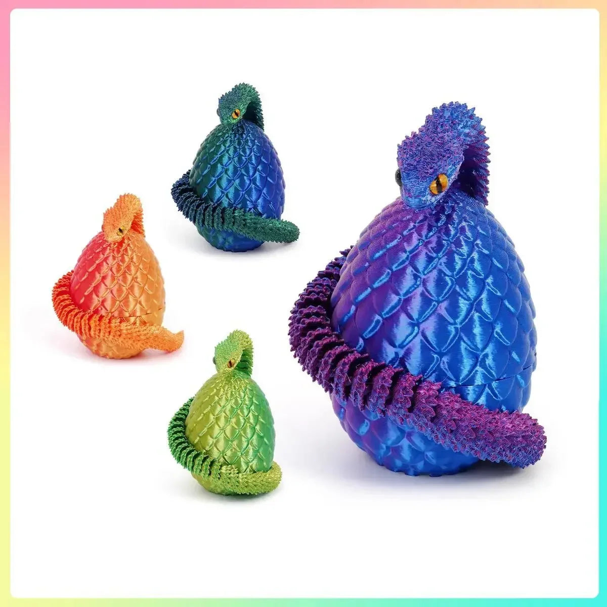 3D Printed Articulated Snake & Egg Figurine | Fidget Toy Decor