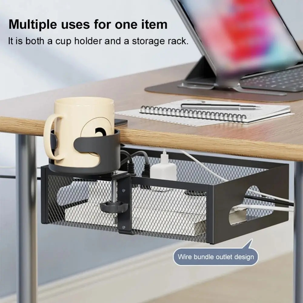 360 Degree Rotating Under Desk Storage Rack No Drill High Load Capacity Desktop Stationery Shelf Multifunctional Carbon Steel Peaceful Pleasures Health and Wellness