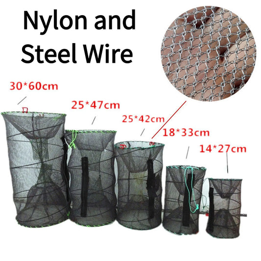1Pcs Collapsible Steel Wire Nylon Net Fish Cage Mesh Fine Trap For Crab Shrimp And Crayfish Fishing Tackle Outdoor Enthusiasts Peaceful Pleasures Health and Wellness 25cmx47cm
