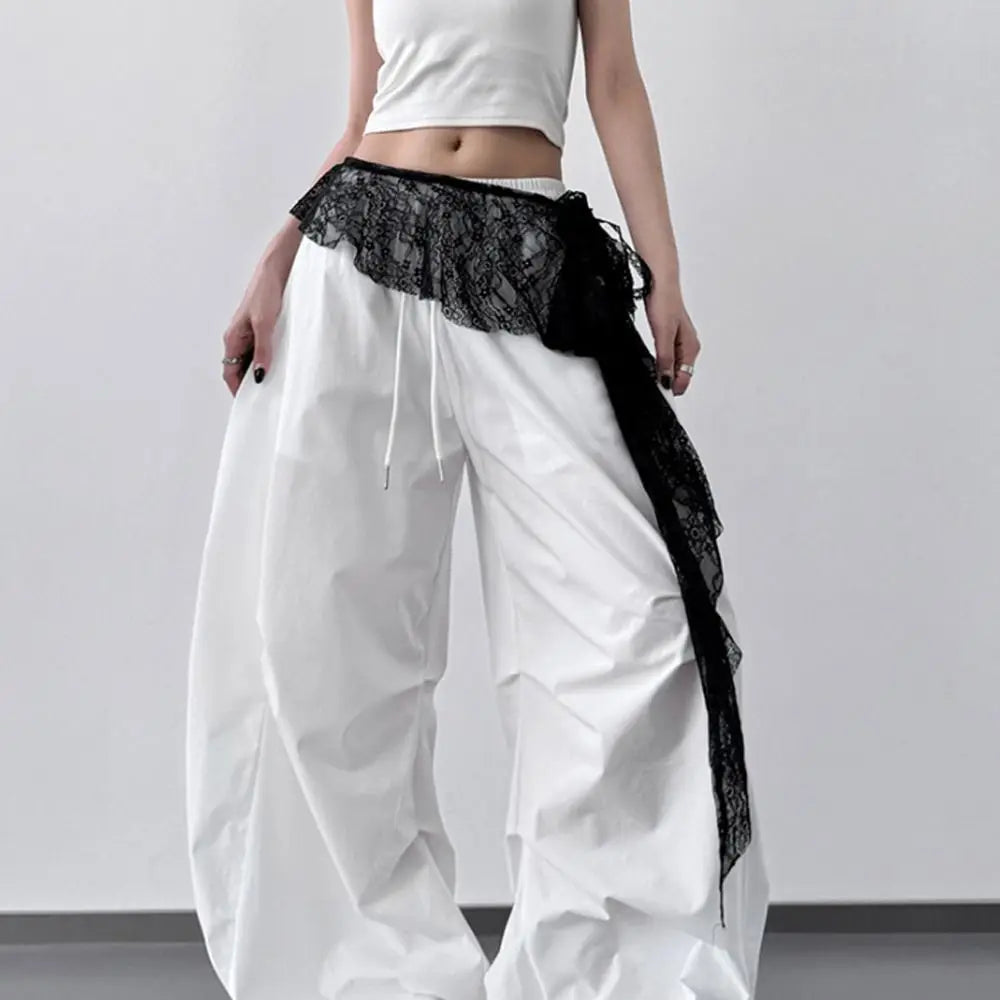 Y2K Embroidered Lace Mini Skirt – Ruched Lace-Up Streetwear Lace Mini Skirt Peaceful Pleasures Health and Wellness