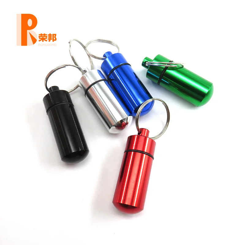 Aluminum Waterproof Pill Box Cases with Sealed Storage, Flat Head, Round Alloy Cartridge and Keychain for Vitamin Fish Oils Peaceful Pleasures Health and Wellness