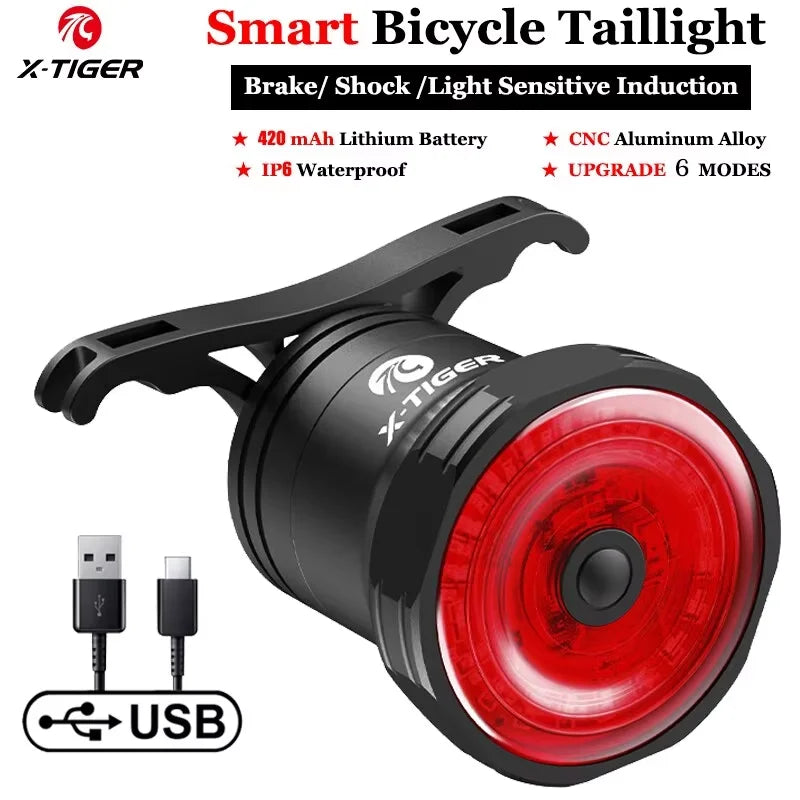 X-TIGER Smart Brake Sensing Bike Tail Light IPX6 USB-C LED