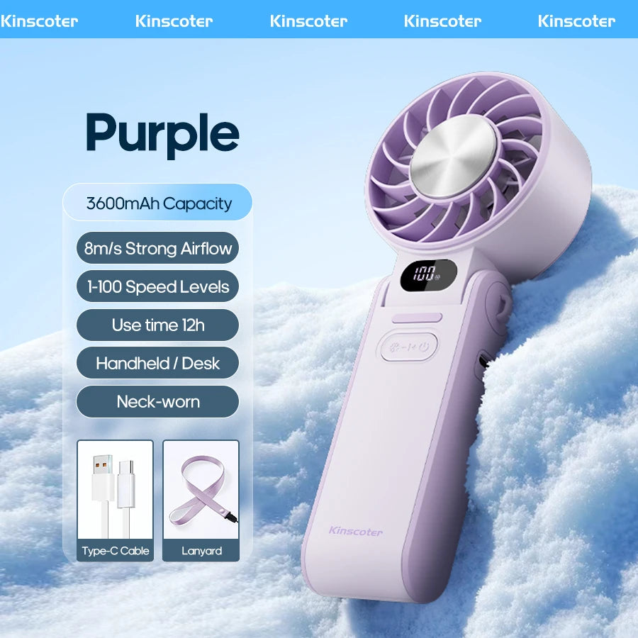Portable Cooling Handheld Fan – 3600mAh, 100 Speeds, Foldable
