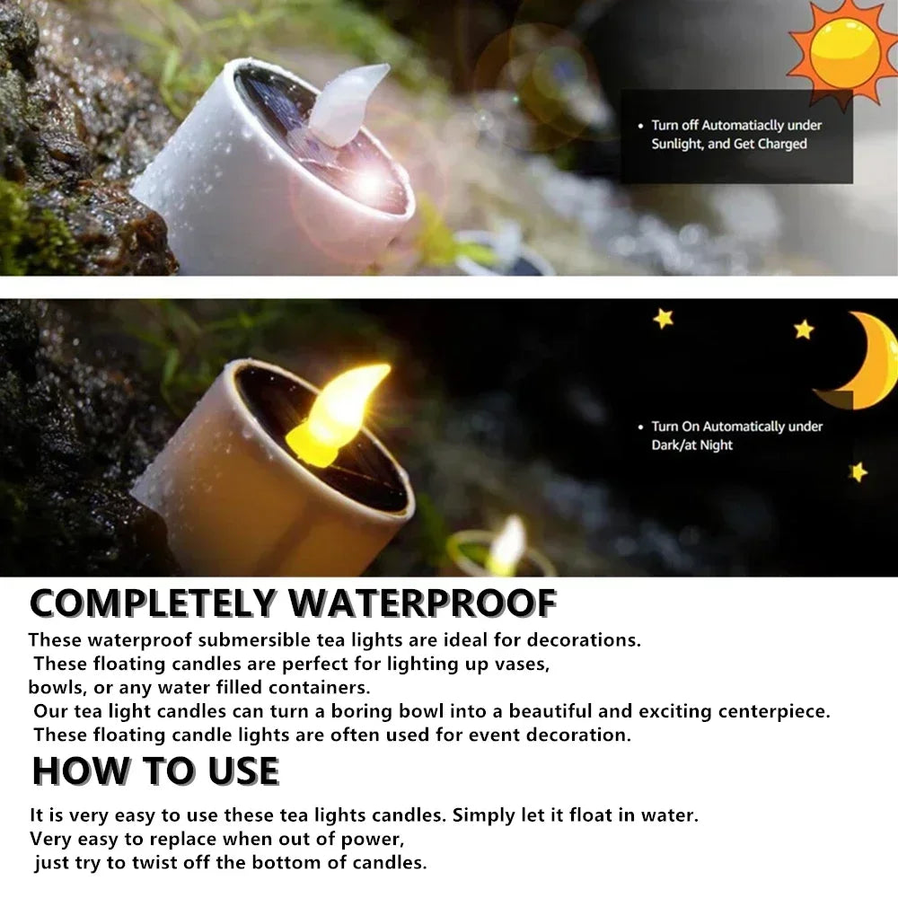 6Pcs Solar Candles Waterproof Dusk to Dawn Outdoor Lighting Reusable LED Tea Light Candles for Lantern Garden Camping Home Decor Peaceful Pleasures Health and Wellness