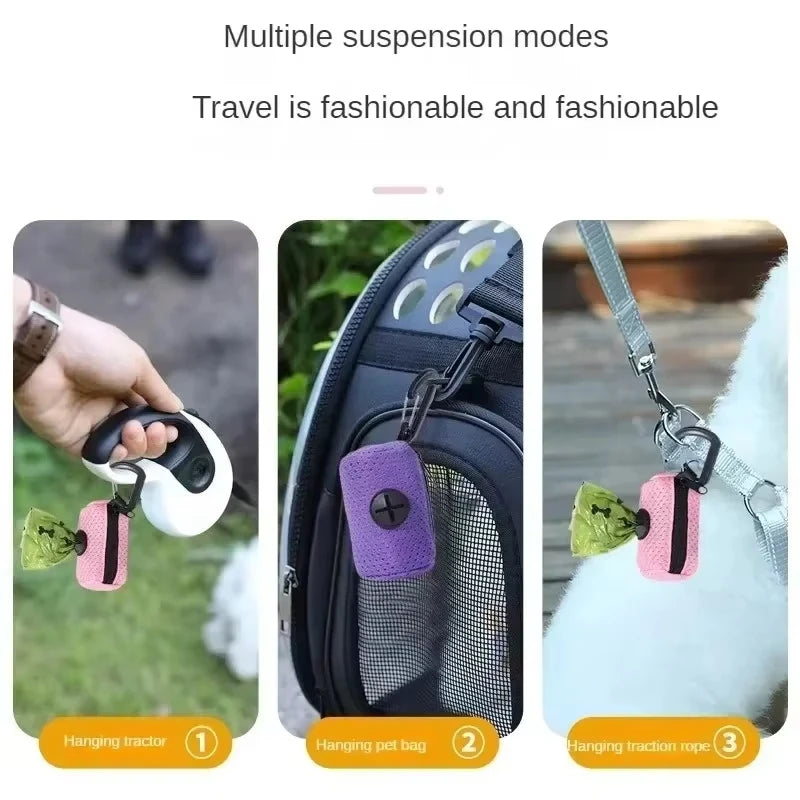 Portable Mesh Dog Poo Bags Dispenser Hanging with Buckle Colorful Dog Waste Bag Holder Pet Garbage Dispenser For Walking Peaceful Pleasures Health and Wellness